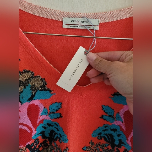Anthropologie Aldo Martins Floral‎ V-Neck Sweater, Pink Coral, Size Small - Picture 5 of 9